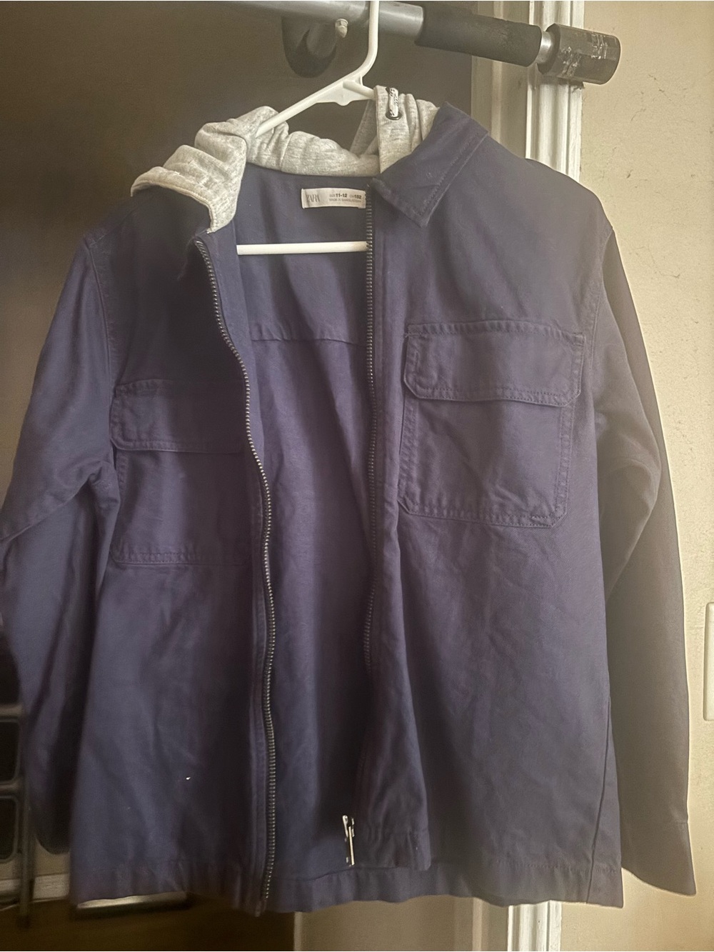 Zara Navy Jacket with Gray Hood